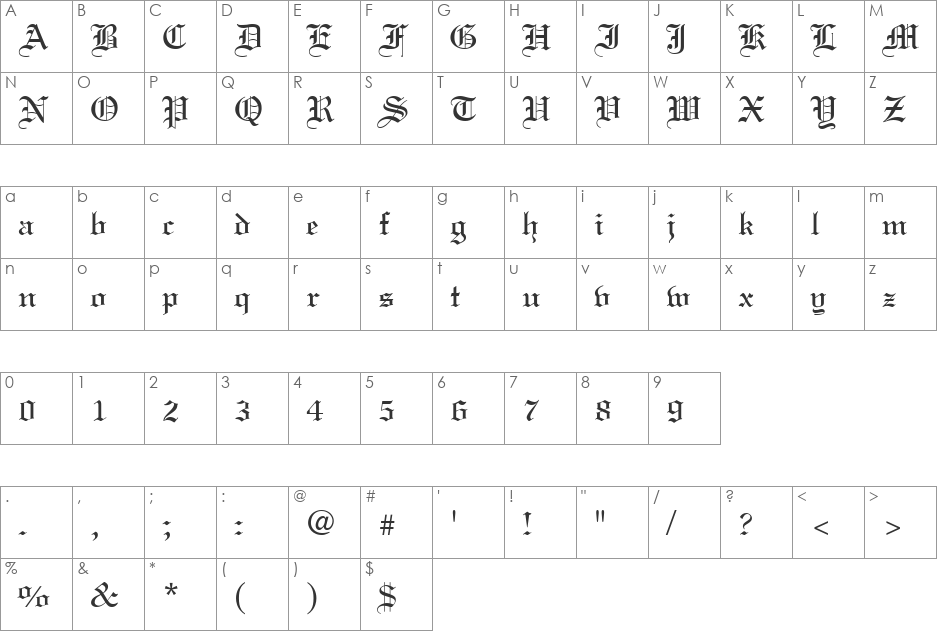 Clerestory SSi font character map preview