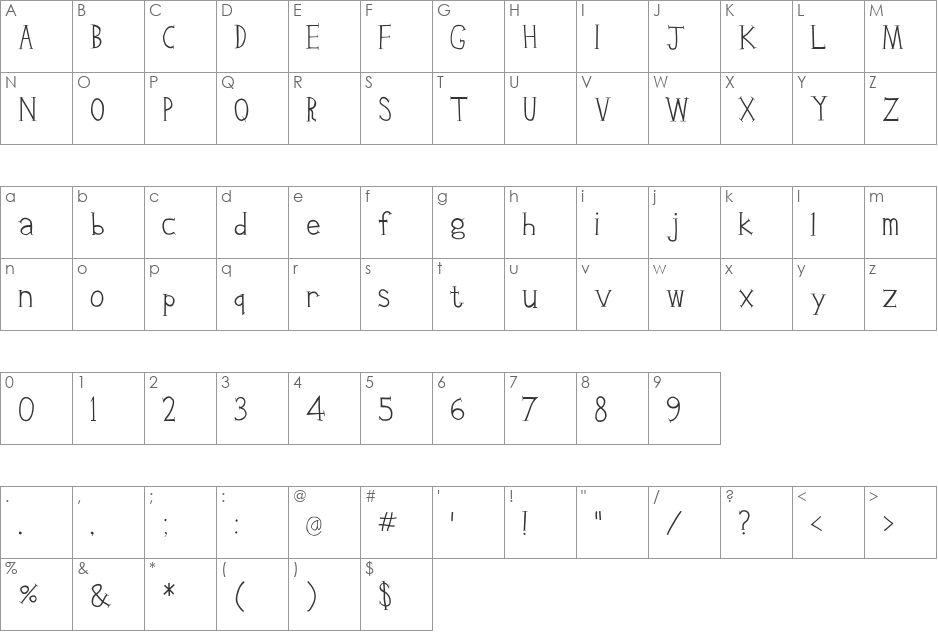 Clink Outlined font character map preview