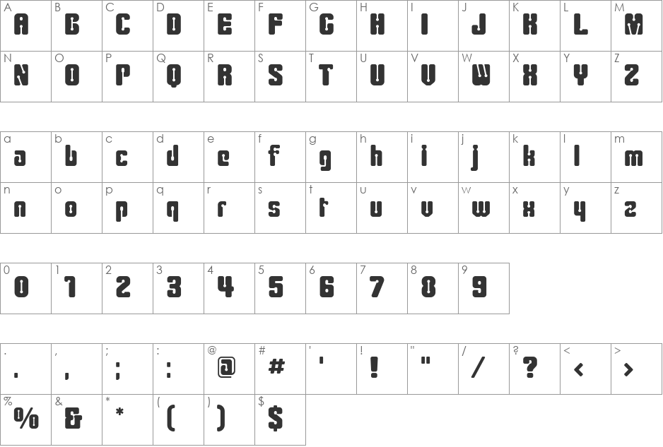 Cliperbold font character map preview