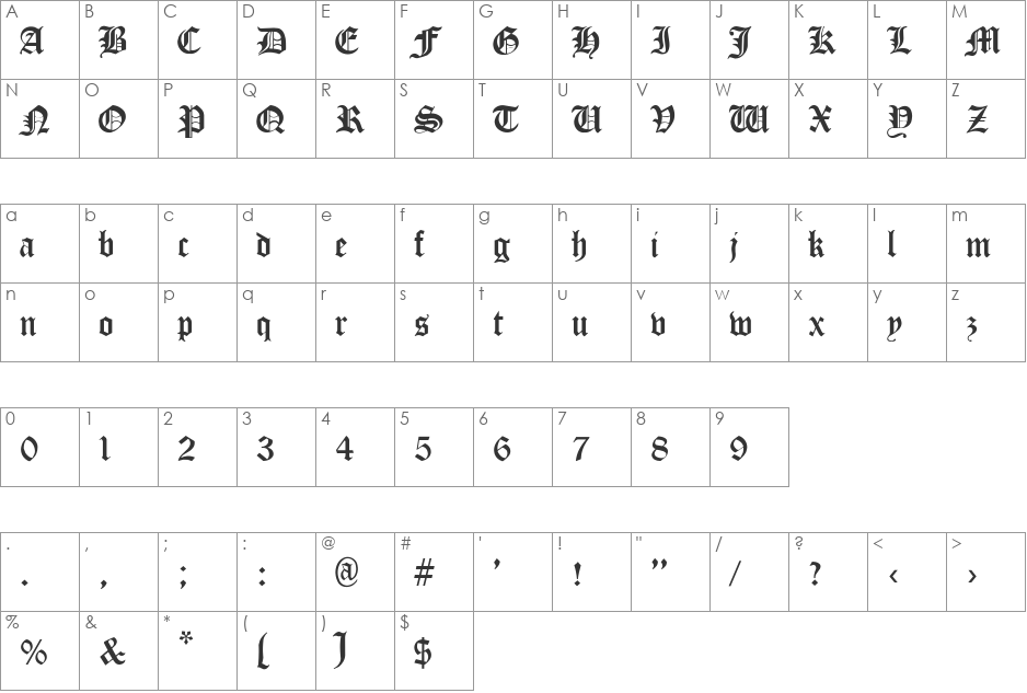 Cloister_Black-Light font character map preview