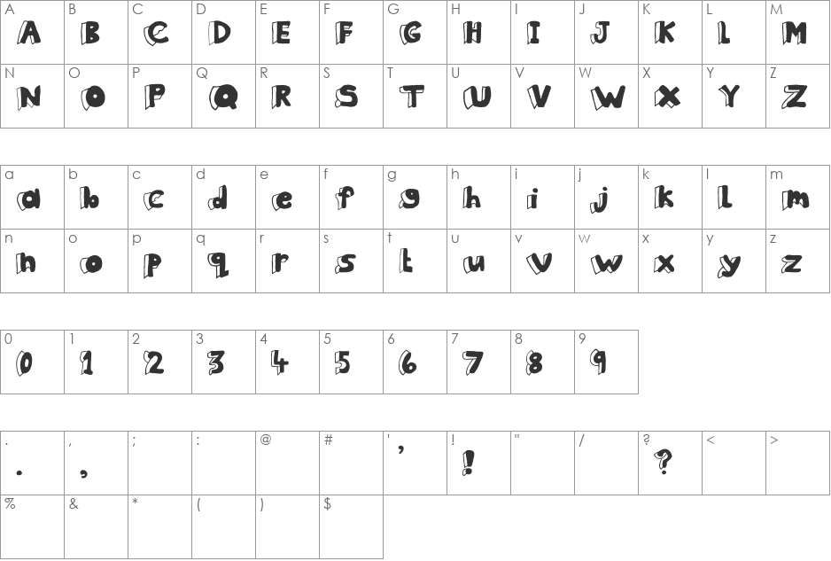 Clothes Peg font character map preview
