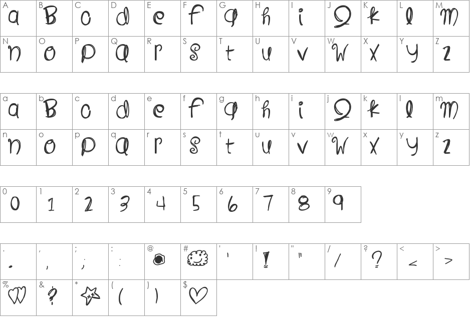 CloudsAndBlue font character map preview
