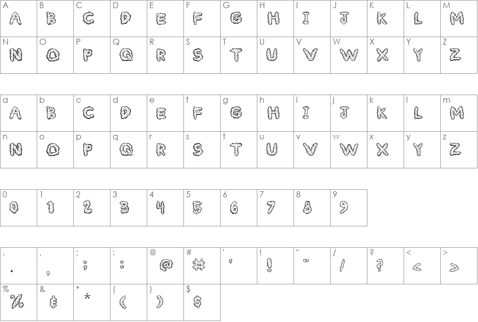 Cloudy font character map preview