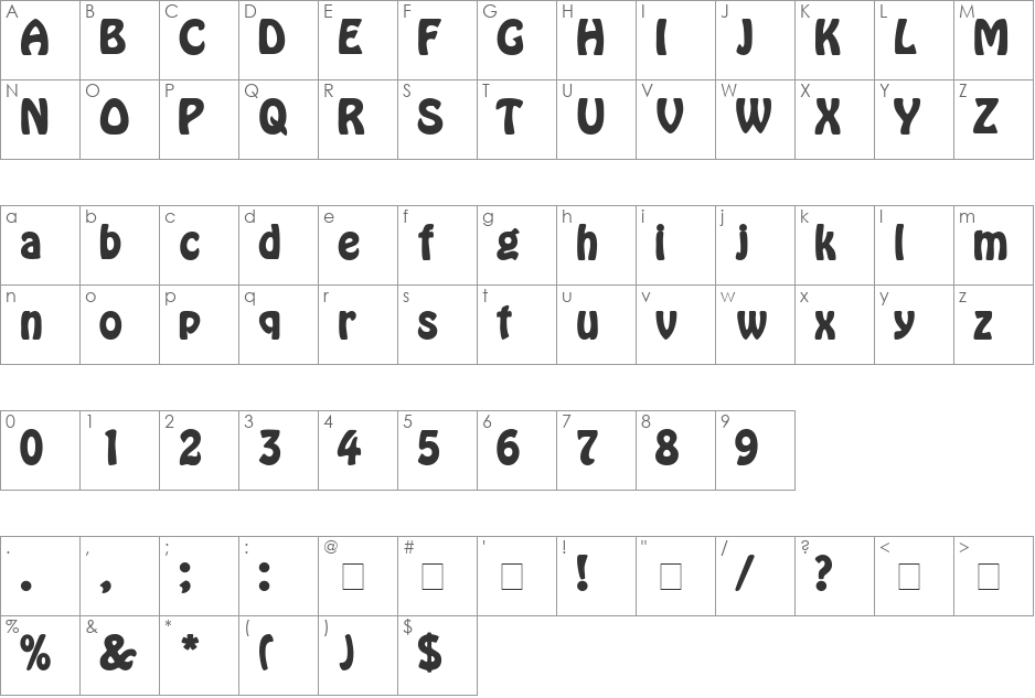 Clown font character map preview
