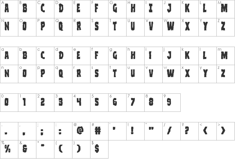 Clubber Lang Expanded font character map preview