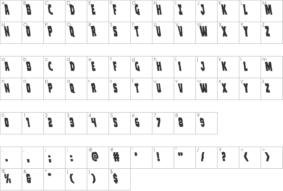Clubber Lang Leftalic font character map preview