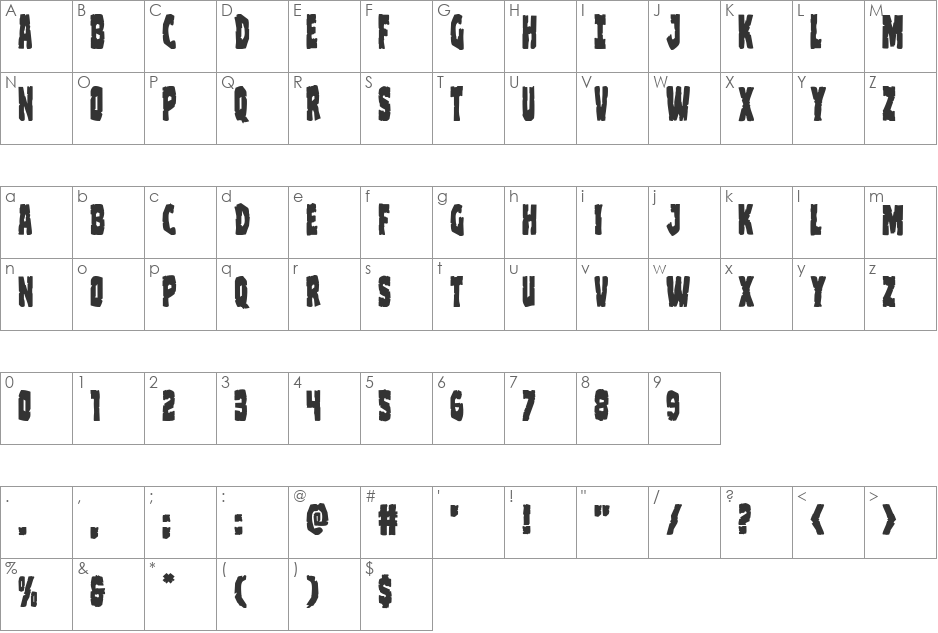 Clubber Lang Rotate font character map preview