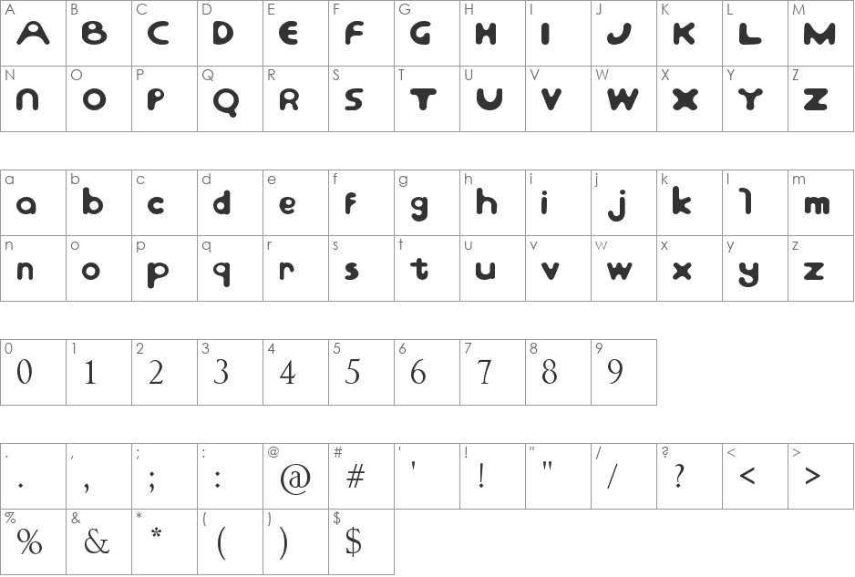 Clucky_Duck font character map preview