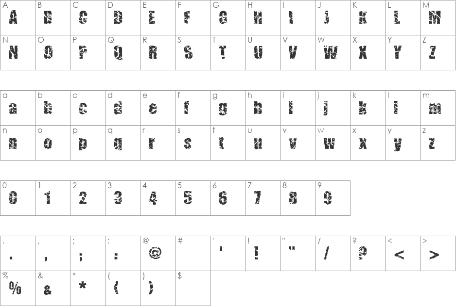 CMCorruged font character map preview