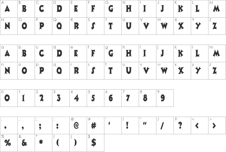CoasterNarrow font character map preview