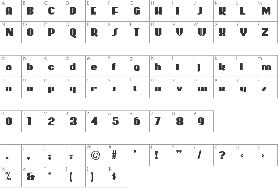 CoasterPoster font character map preview