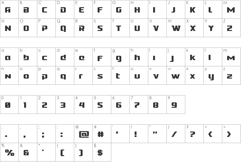 Cobalt Alien Super-Italic font character map preview