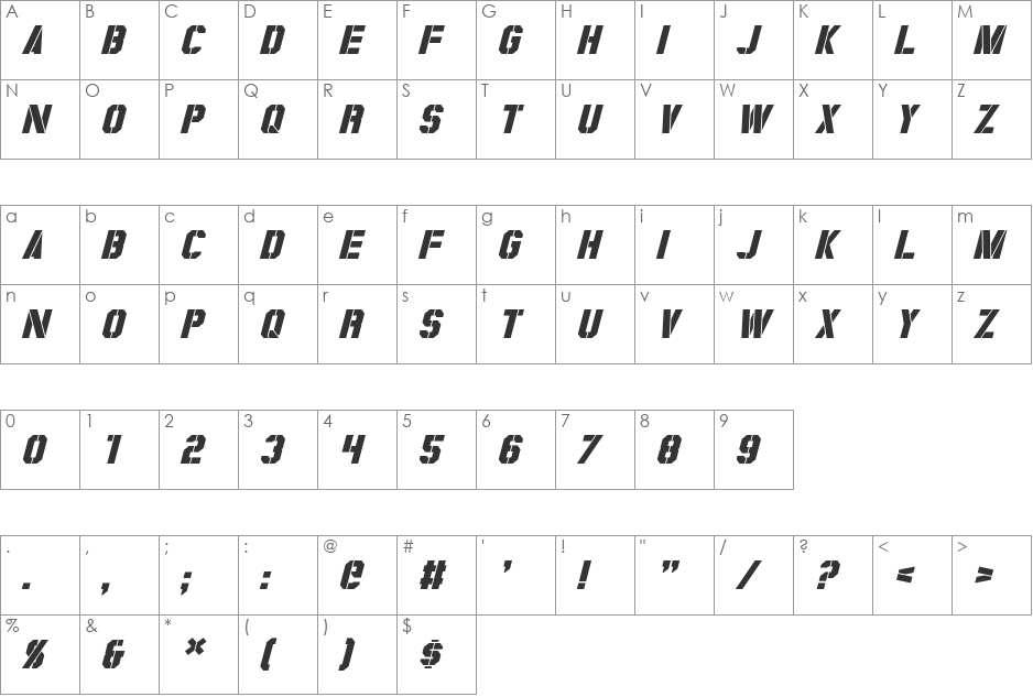 Coburn font character map preview