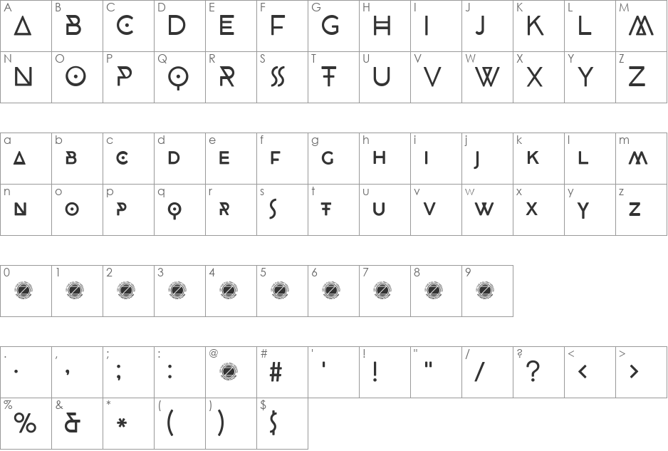 CocoBikeR font character map preview
