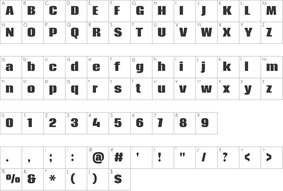 Coda font character map preview