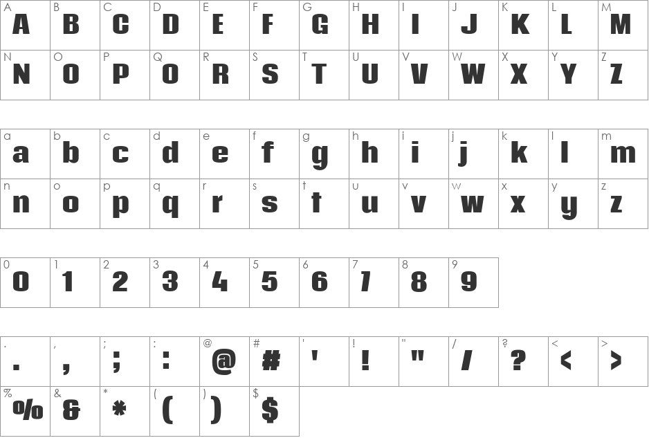 Coda Caption font character map preview