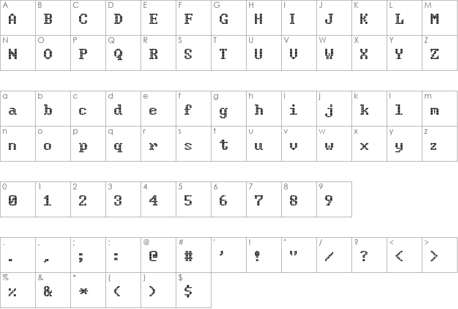Code font character map preview