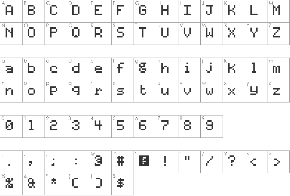 Code 7x5 font character map preview