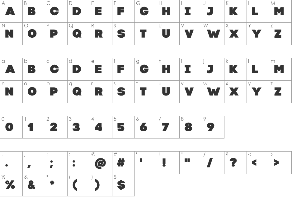 Code Pro Black font character map preview