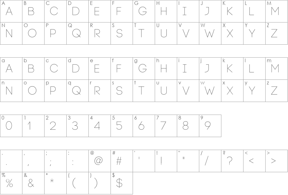 Code Pro Light font character map preview