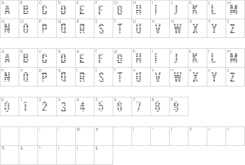 CodeBars font character map preview