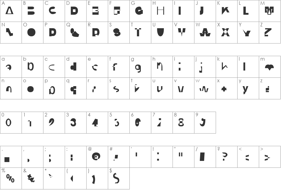CodeBold font character map preview