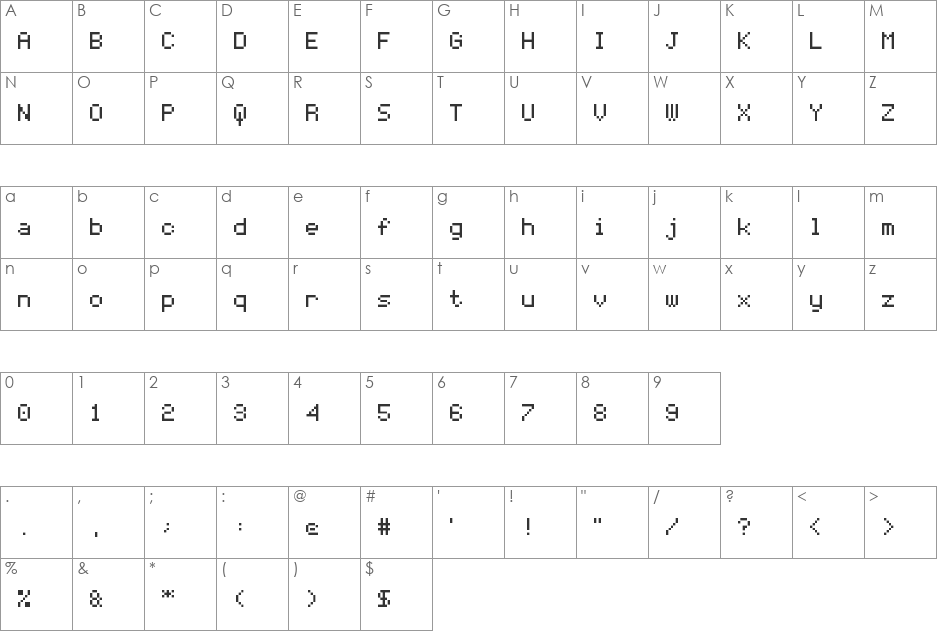 Coder's Crux font character map preview