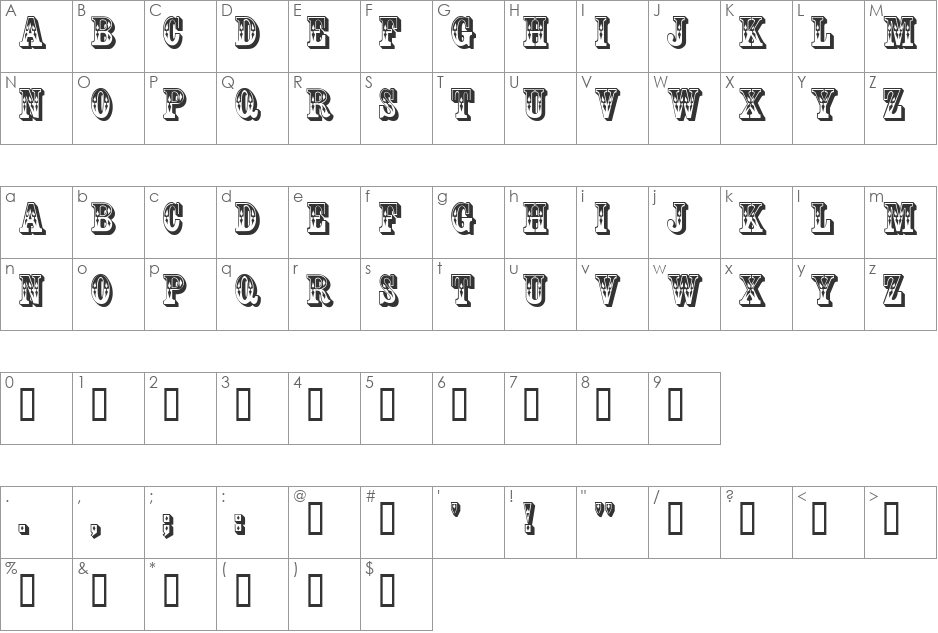 Coffee Tin MF font character map preview