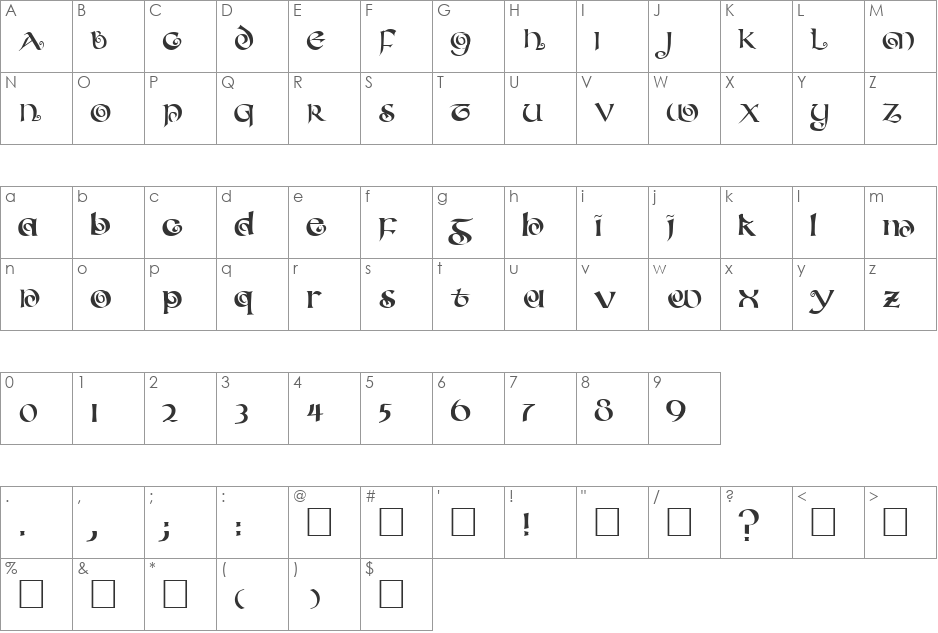 CoiledUncial font character map preview