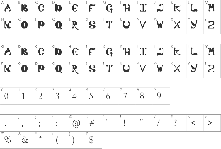 Colato font character map preview