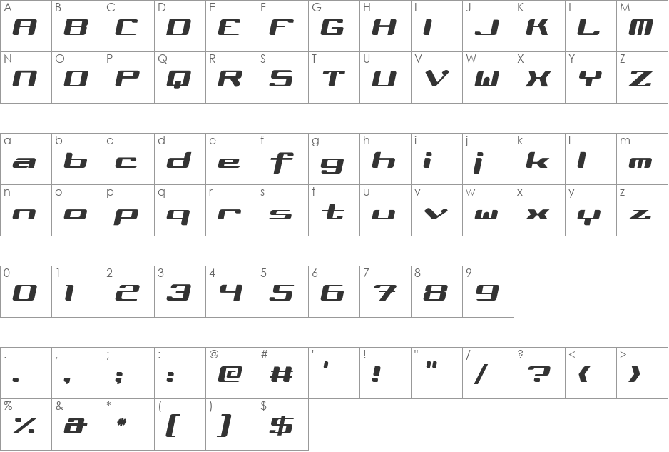 AlbaJulia font character map preview