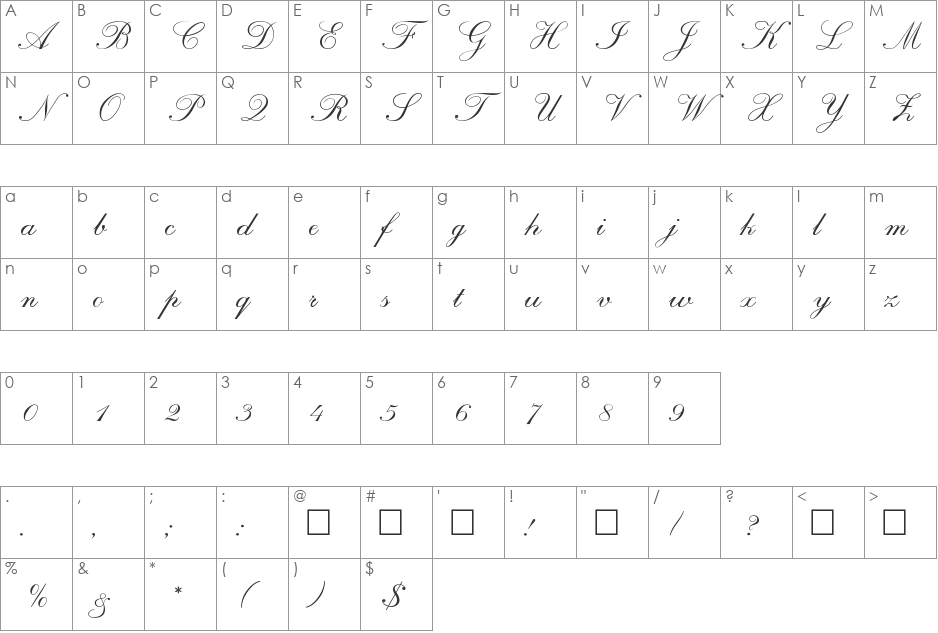 Coleridge font character map preview