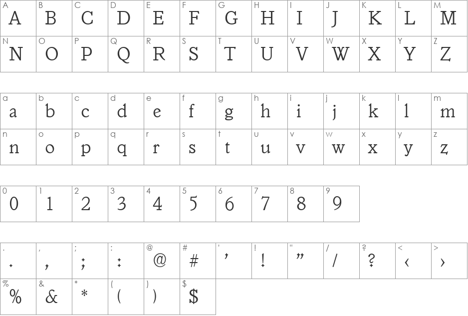ColinBecker-ExtraLight font character map preview