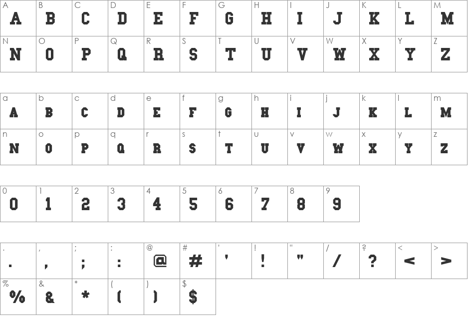 College Slab font character map preview