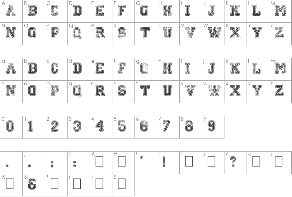 Colleged font character map preview