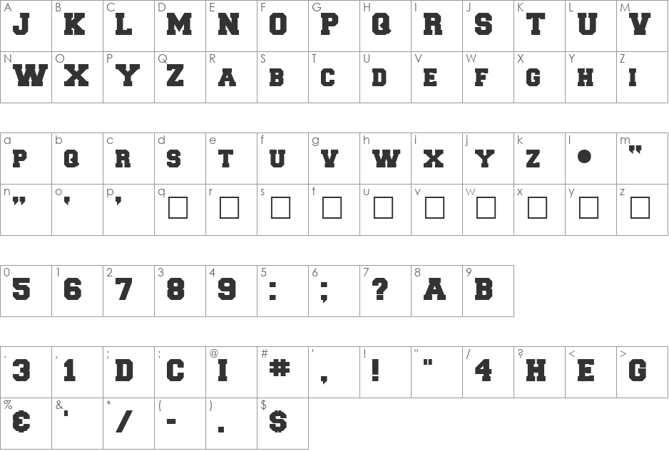 CollegeFLF-Black.R8 font character map preview