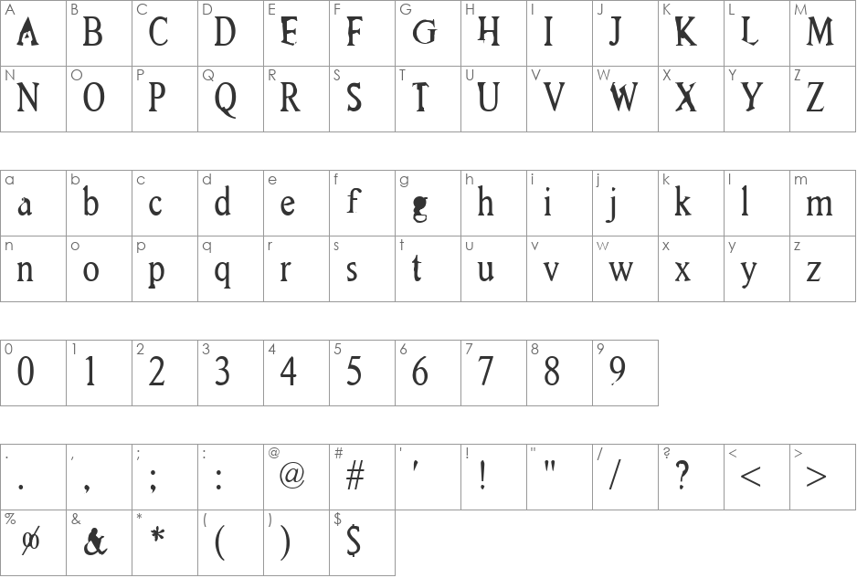 Collide 10v font character map preview