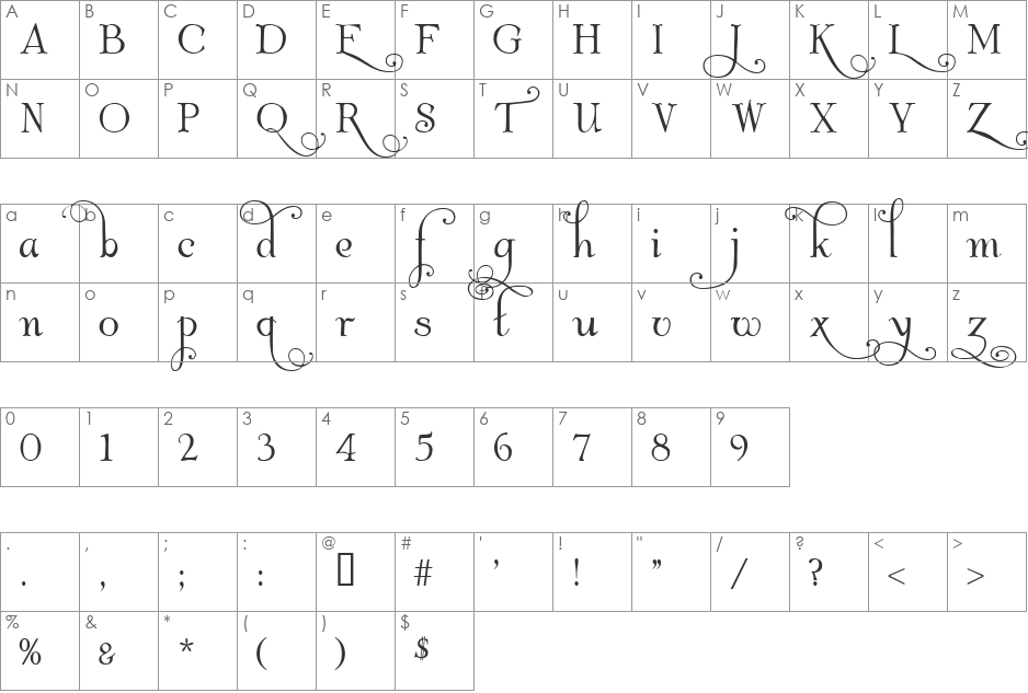 Albemarle Swash font character map preview