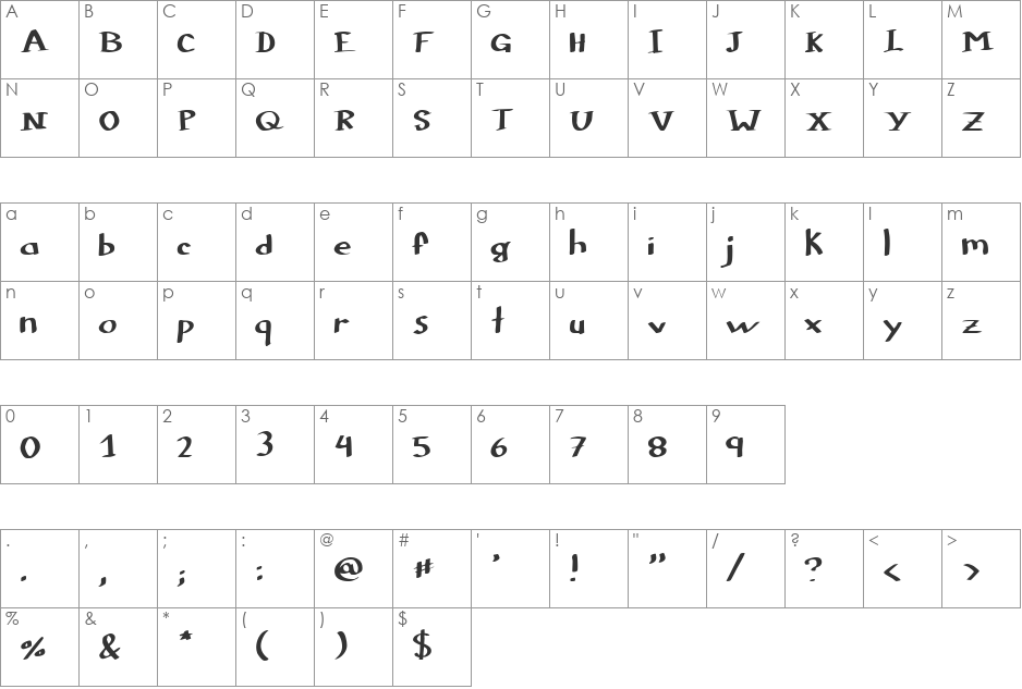 Colophon DBZ font character map preview