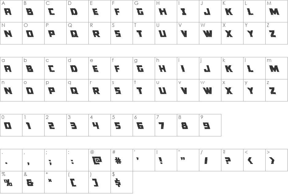 Colossus Leftalic font character map preview