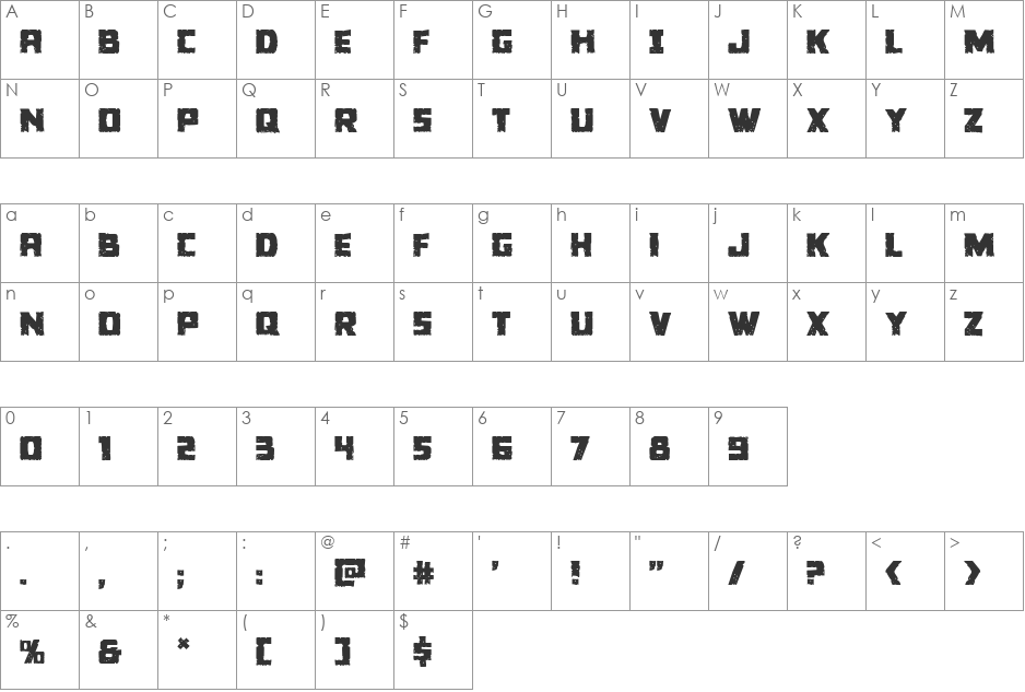 Colossus Rotated font character map preview