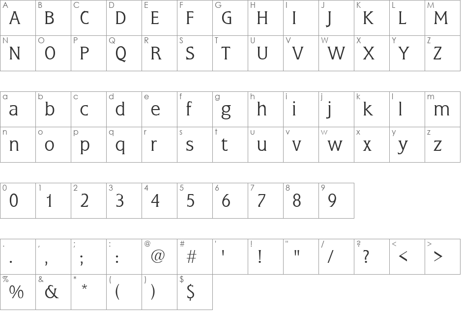 Colton font character map preview