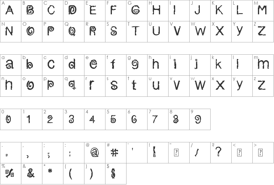 columbian stroke font character map preview