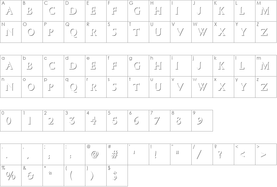 ColumnaOnlShaD font character map preview