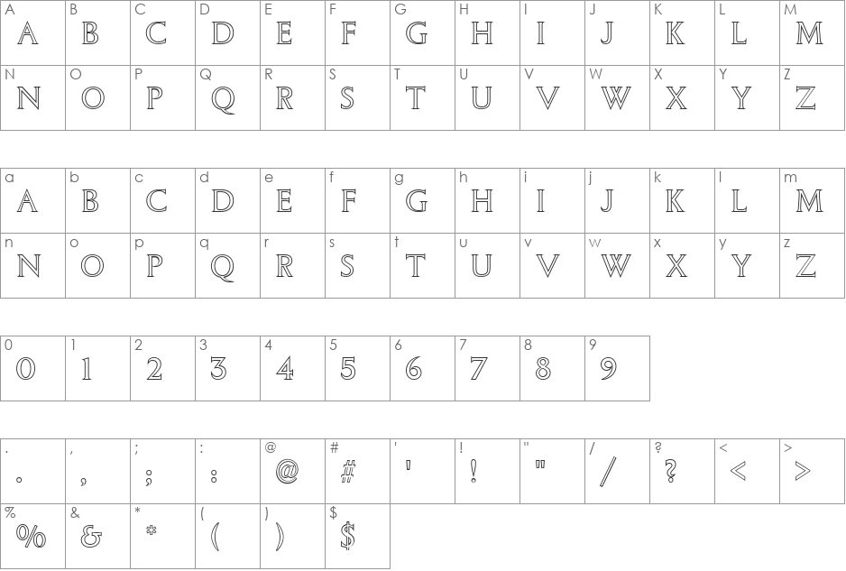 ColumnaOutline font character map preview