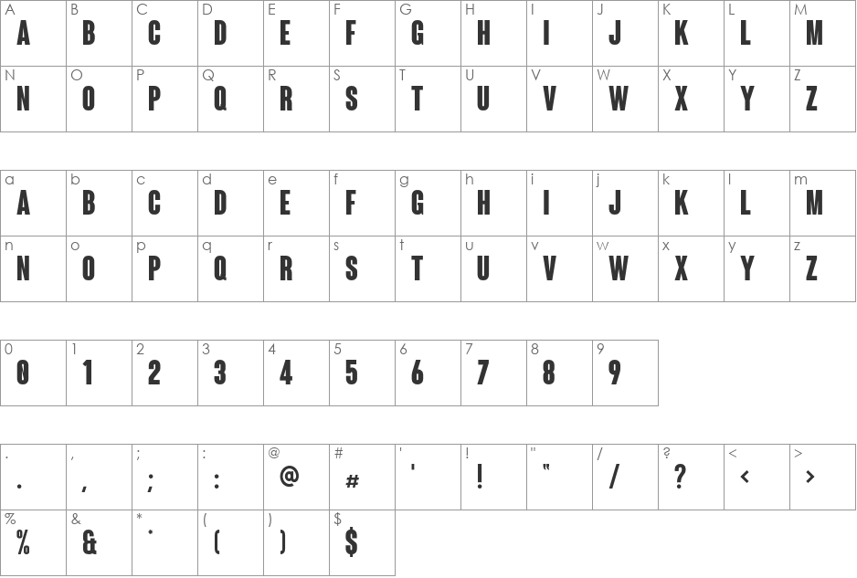 Coluna font character map preview