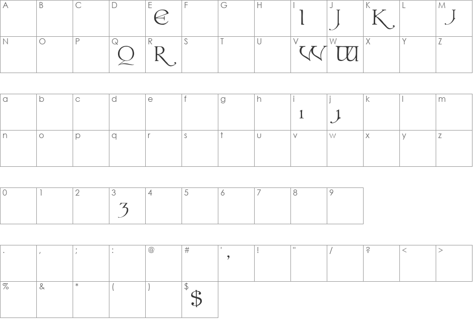 Colwell - Alternates font character map preview