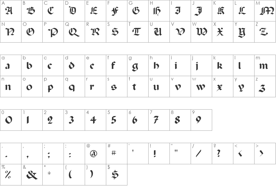 Albertus font character map preview