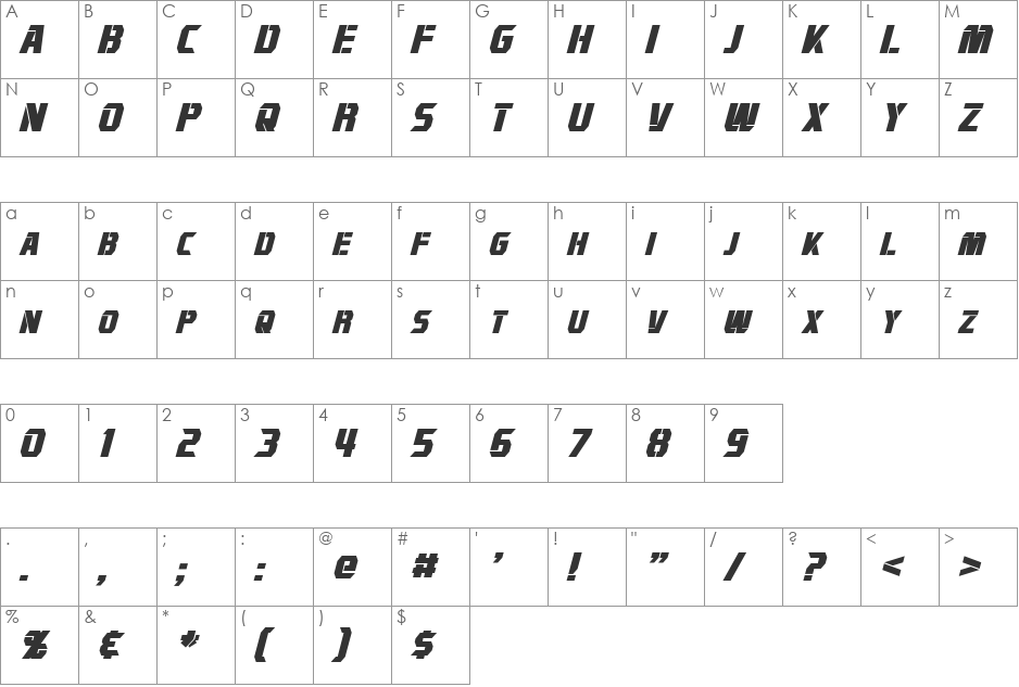 Combatron font character map preview