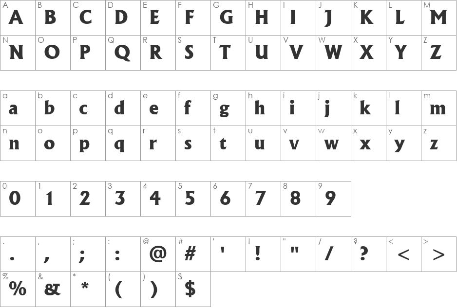 Albertus Extra Bold font character map preview